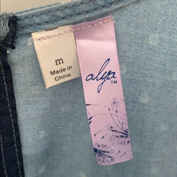 Francesca’s Denim Polka Dotted Dress - Picture 3 of 4